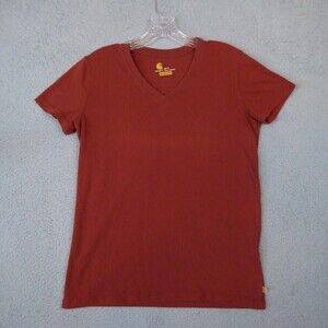 Carhartt Shirt Womens Small Orange V Neck Relaxed Fit Short Sleeve Work Wear